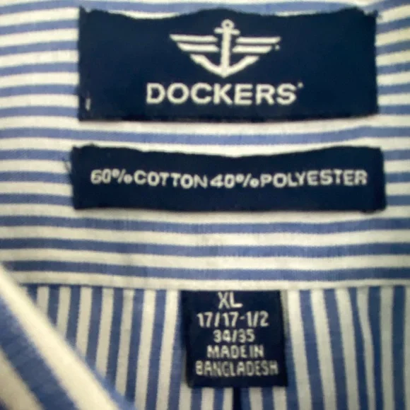 Dockers Men’s Button Down Shirt Blue White Striped Long Sleeve Men’s Size XL - Picture 7 of 7